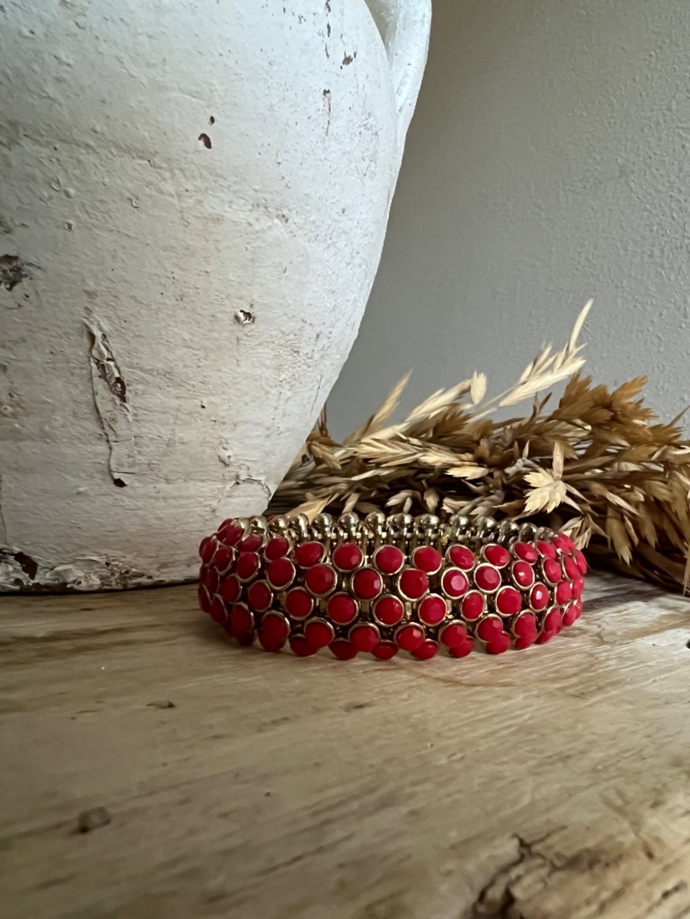 Hot Pink and Gold Tone Layered Metal Statement Bracelet - Picture 4 of 5